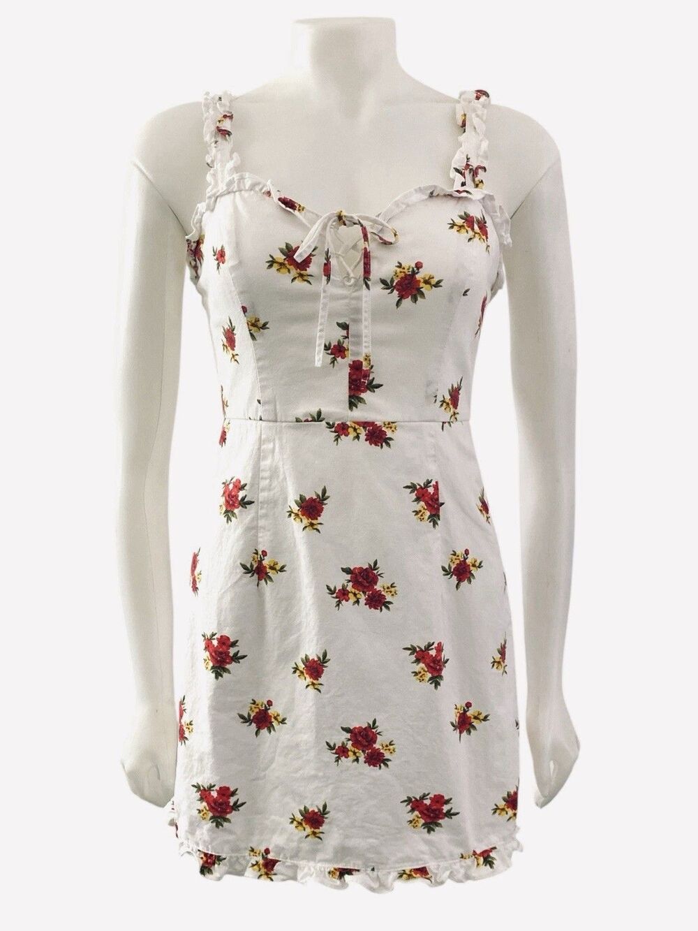 Vintage Y2k Charlotte Russe Dress White Red Roses Size M Cottagecore Milkmaid